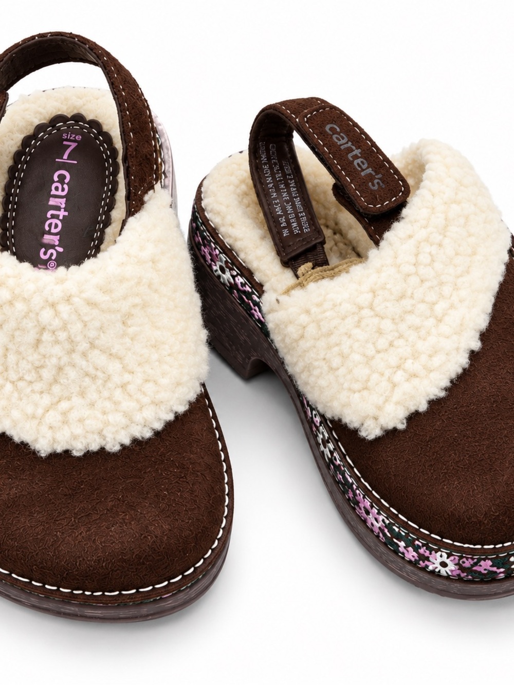 Carter’s Girls Size 7 Brown Faux Fur Slingback Clogs Y2K Style NWOB